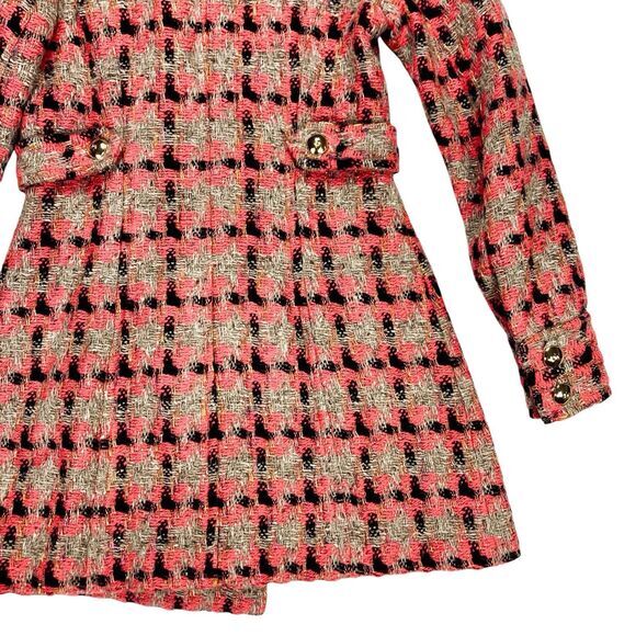 Liquid Wool Blend Tweed Long Coat Sz 2 Brown Orange Plaid Preppy Elegant PeaCoat - Picture 9 of 16